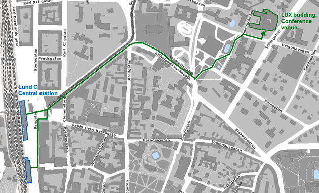 How to walk from Lund C to the LUX building.